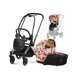 CYBEX Kombikinderwagen Fashion - Chrome Black - Spring Blossom Light