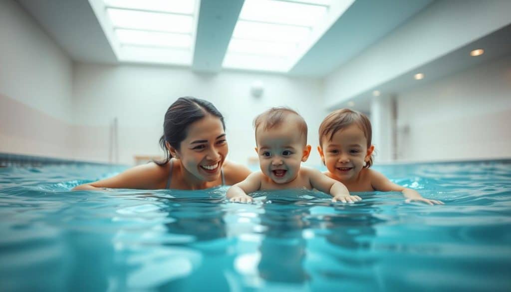 Eltern beim Babyschwimmen