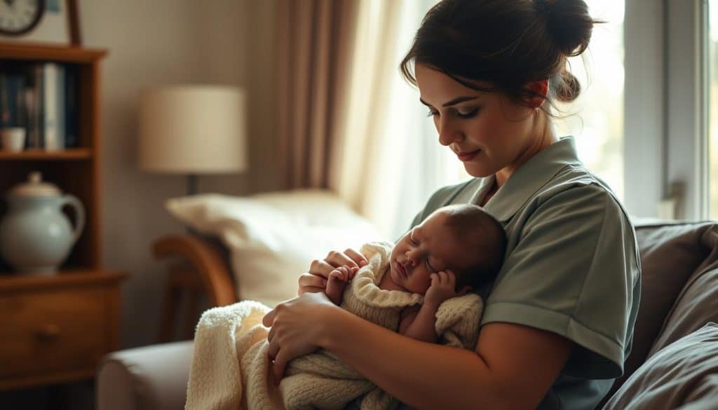 Hebamme bei der Betreuung eines Schreibabys