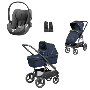 Peg Perego Veloce TC Kombikinderwagen 3in1 Set inkl. Culla Grande Babywanne und Cloud T - Mirage Grey | dark grey Blue Shine