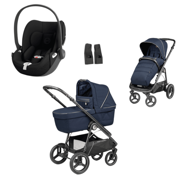 Peg Perego Veloce TC Kombikinderwagen 3in1 Set inkl. Culla Grande Babywanne und Cloud T - Sepia Black | black Blue Shine